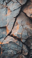 Poster - Close-up view of textured rock surface showcasing intricate cracks and vibrant mineral patterns in natural light