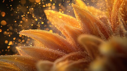 Poster - Close-up view of sunflower petals revealing vibrant colors and pollen details during daylight