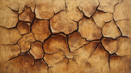 Poster - Close-up view of cracked wood surface revealing intricate textures and patterns in natural hues