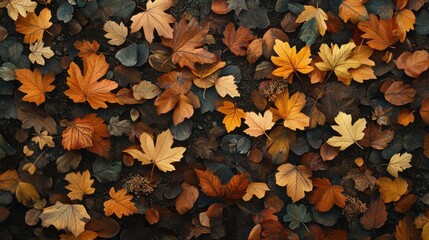 Poster - Colorful autumn leaves scattered on the ground creating a vibrant natural carpet in a serene outdoor setting