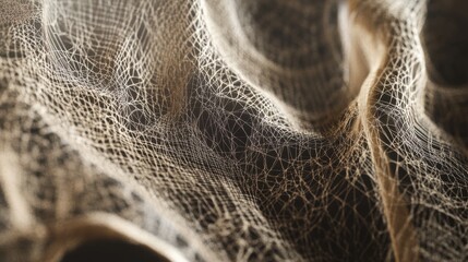Poster - Intricate details of spider silk showcasing its delicate structure and texture in natural lighting