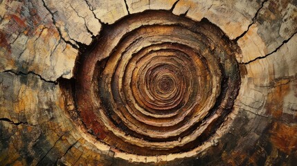 Poster - Detailed view of a split log showcasing the growth rings and texture patterns revealing the history of the tree