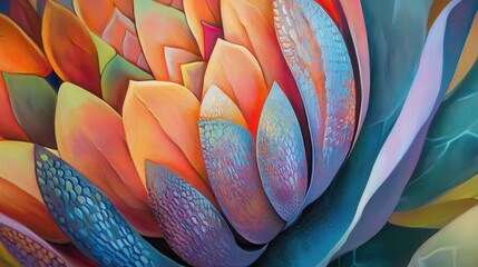 Poster - Close-up view of colorful lotus petals showcasing intricate textures and vibrant hues in a natural setting