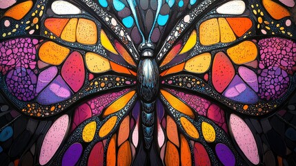 Poster - Colorful close-up of intricate butterfly patterns showcasing vibrant shades and detailed textures in nature's design