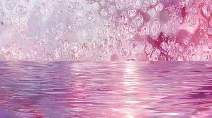Poster - Shimmering reflections on a tranquil water surface showcasing vibrant hues of pink and white in a dreamy abstract setting
