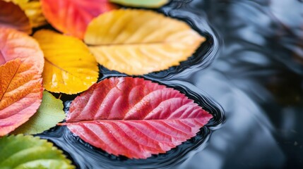 Aufkleber - Colorful leaves float peacefully on a serene pond in autumn