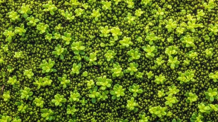 Poster - Close-up view of vibrant spring moss with tiny green buds thriving in a natural setting during early spring