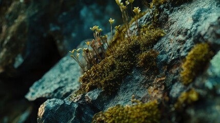 Poster - Close-up of vibrant moss thriving on a rock in a lush green environment