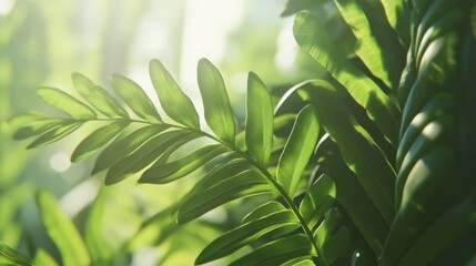 Poster - Close-up of fresh green fern leaves showcasing intricate vein patterns in soft natural lighting