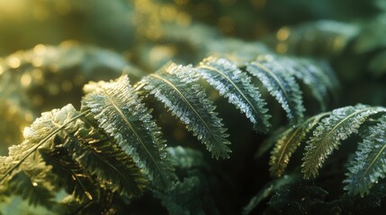 Poster - Close-up view of fresh fern leaves highlighting intricate veins and textures in natural light