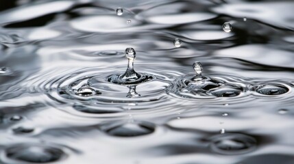 Aufkleber - Close-up of water droplets creating ripples with tiny bubbles in shimmering liquid