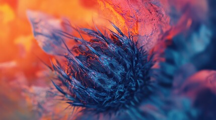 Aufkleber - Close-up view of a vibrant thistle flower showcasing intricate details and rich colors during late afternoon light