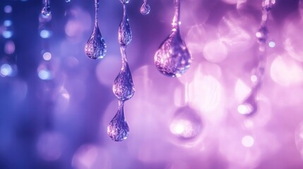 Leinwandbilder - abstract wallpaper depicting cascading water droplets with soft purple and blue hues creating a tran
