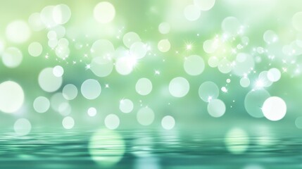 Poster - Elegant abstraction of sparkling light reflections on calm water surface in serene green hues
