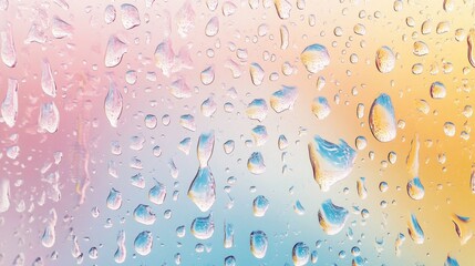 Poster - Cascading water droplets create an abstract wallpaper with a colorful background of pastel hues