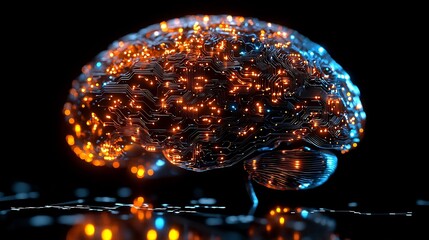 Poster - holographic brain with futuristic neural circuits symbolizing and human cognition