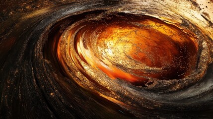 Poster - Swirling patterns of oil and water create a mesmerizing abstract artwork in rich gold and deep black tones