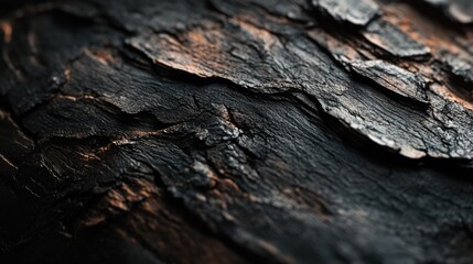 Poster - Detailed macrophotograph of rough tree bark showcasing intricate textures and natural patterns in a forest environment