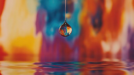 Poster - Droplet suspended in vibrant colors reflecting a mesmerizing backdrop of swirling hues
