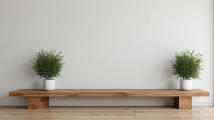 Wall Mural - Wooden Bench With Plants Against A White Wall