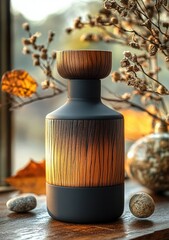 Poster - A stylish decorative vase with a wooden texture.