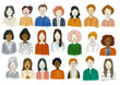 © Pakpong - Diverse group of hand drawn characters smiling, showcasing various hairstyles and clothing styles. This illustration represents inclusivity and joy in vibrant community