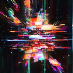 Poster - Screen damage, Fragment data interface, glitch Texture pixel pattern, digital art showcasing vibrant colors and dynamic motion, symbolizing the energy of modern technology.