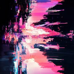 Poster - Screen damage, Fragment data interface, Glitch Texture, blur error dynamic pixel pattern, modern digital art with vibrant colors and distorted patterns, creating a visually striking effect.