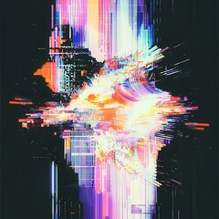 Poster - Screen damage, Glitch Texture, Fragment data blur error dynamic pixel pattern, A vibrant abstract digital artwork conveying energetic motion and dynamic colors in a mesmerizing composition.