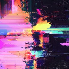Poster - Screen damage, Glitch Texture, Fragment data, dynamic pixel pattern, A vibrant digital abstract artwork featuring dynamic colors and glitch effects, perfect for creative projects.