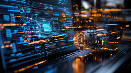 Fototapete - futuristic dashboard displaying real time data with glowing elements, showcasing advanced technology and digital interfaces. intricate design highlights innovation and connectivity