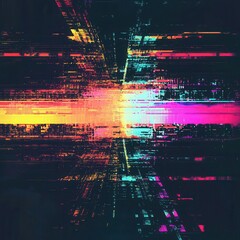 Poster - Screen damage, Fragment glitch Texture, interface, blur error dynamic pixel pattern, modern digital artwork, showcasing abstract light trails in bold colors, perfect for modern design projects.