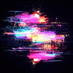 Poster - Screen damage, Glitch Texture, Fragment data interface, blur error dynamic pixel pattern, modern digital art with Neon Colors, Vibrant abstract digital art 
