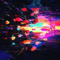 Poster - Screen damage, Glitch Texture, Fragment data interface, blur error dynamic pixel pattern, modern digital art with Neon Colors, dynamic colors and shapes, perfect for modern digital design projects.
