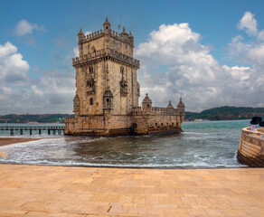 Sticker - Ruins of the Belem Tower (Tower of St. Vincent), Belem, Lisbon (Lisboa), Portugal. Historically serving as a point of embarkation and disembarkation for Portuguese explorers and as gateway to Lisbon