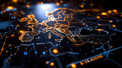 Leinwandbilder - digital map of Europe showcasing social inequality through illuminated data points and connections, highlighting disparities across regions