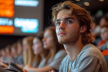 Aufkleber - college students engaged in leadership seminar focused on visuals and notes