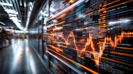 Poster - dynamic stock market visualization with glowing graphs and data streams, showcasing financial trends and analytics in modern trading environment