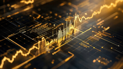 Poster - dynamic visualization of financial data with glowing graphs and charts, showcasing trends and fluctuations in modern digital environment