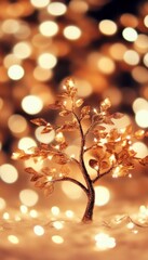 Wall Mural - Illuminated miniature tree in bokeh lights.