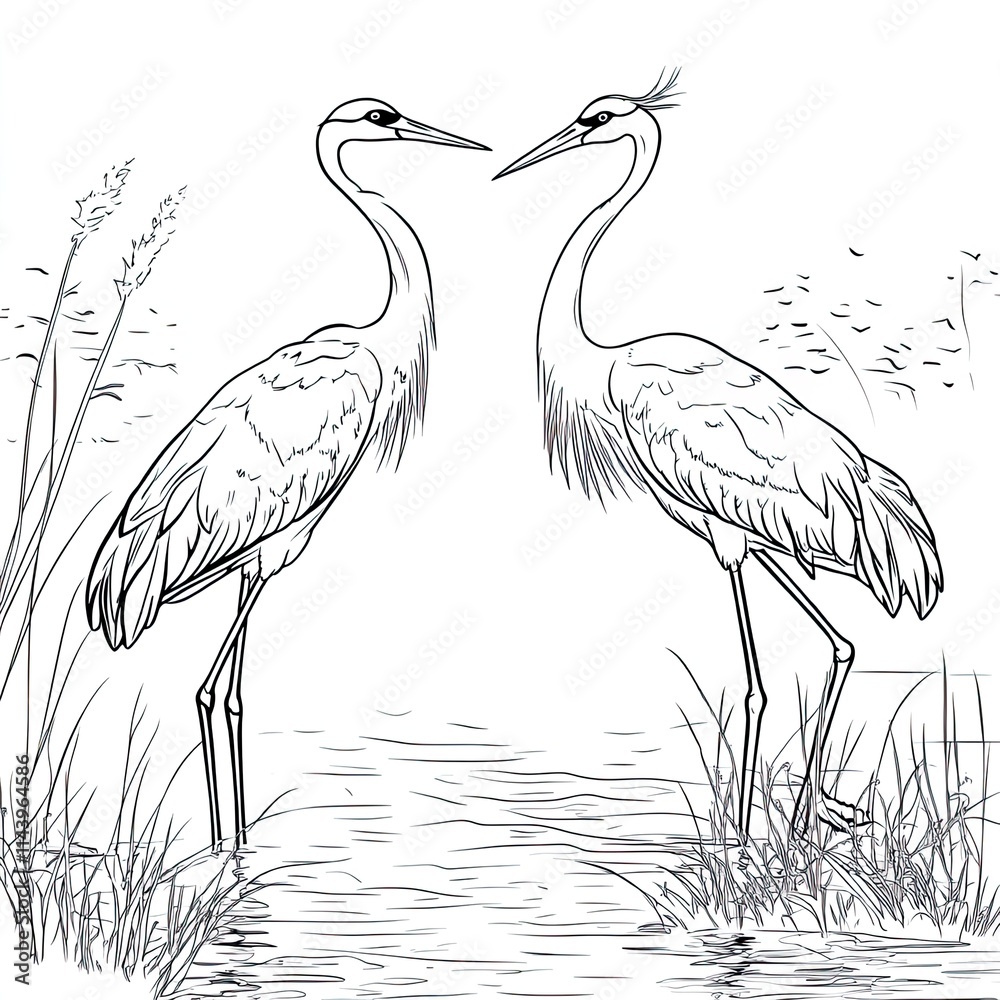 Simple Crane Coloring Page Easy Bird Sketch for Kids' Art Activities