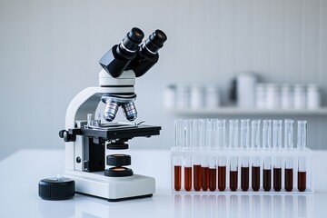 minimalistic photo of laboratory equipment on clean white table