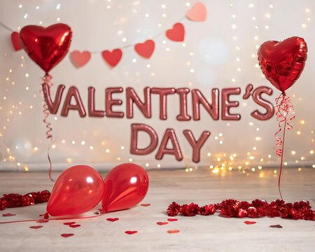 Happy Valentines day Celebration with Gold Typography and Bokeh Effect