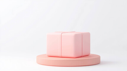 Leinwandbilder - pastel pink gift box with soft edges sits on round platform, featuring minimalist and clean design
