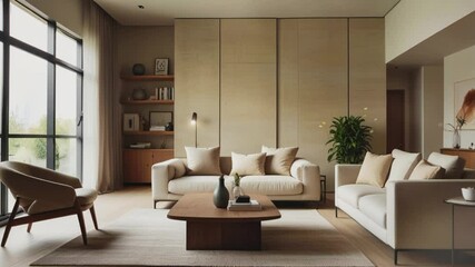 Minimalist interior with neutral color design, seamless 4K looping virtual video animation background