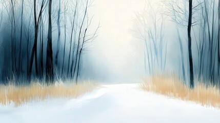 Poster - A snow-covered trail leading into a dense winter forest.