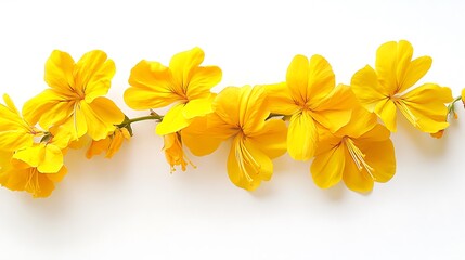 Poster - Yellow flowers arranged in a row on white background.