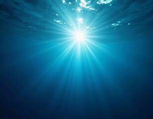 Poster - Light filters through the surface of the deep blue sea, creating a serene atmosphere with vibrant rays reaching down into the water's depths during the day. Generative AI