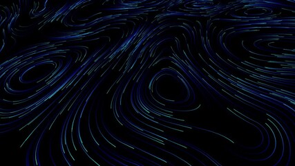 Poster - Abstract futuristic data flow visualization with glowing blue curved lines on a dark background. Seamless 4k animation.