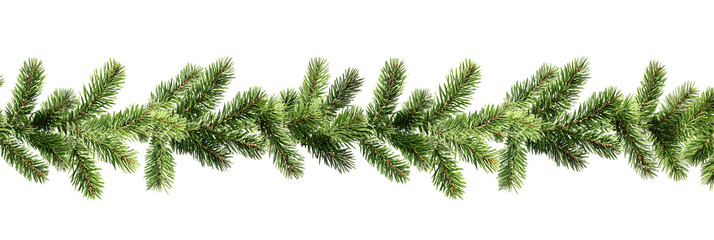 Wall Mural - seamless pattern of christmas garland from green pine twigs isolated on transparent background